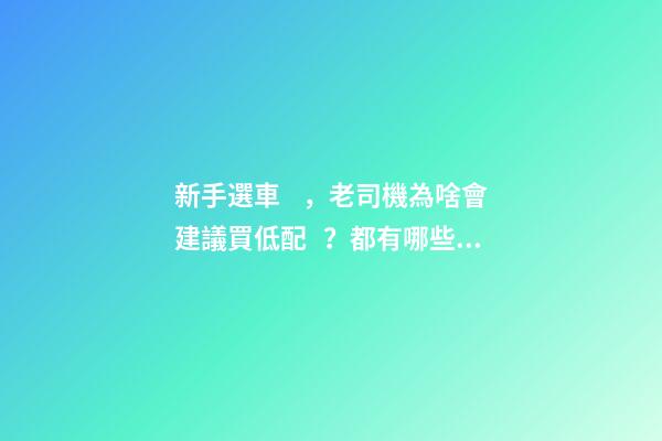 新手選車，老司機為啥會建議買低配？都有哪些玄機？